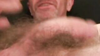 Mature amateur man strokes his small hairy cock and cums