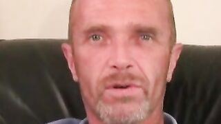 Mature amateur man strokes his small hairy cock and cums