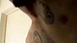 Straight tattooed amateur is jerking off his dick and cums