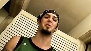 Straight tattooed amateur is jerking off his dick and cums