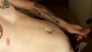 Straight tattooed amateur is jerking off his dick and cums