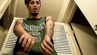 Straight tattooed amateur is jerking off his dick and cums