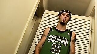 Straight tattooed amateur is jerking off his dick and cums