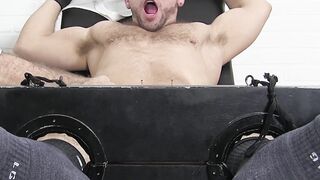 Restrained handsome youngster receives tickling torment
