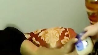 Interracial masturbation session with a couple of amateurs