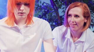 TRANSFIXED - Red Haired Transsexual Shiri Allwood & Jean Hollywood Gives Kenzie Anne Oiled Grind With Facial