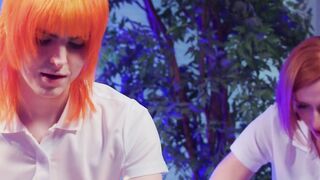 TRANSFIXED - Red Haired Transsexual Shiri Allwood & Jean Hollywood Gives Kenzie Anne Oiled Grind With Facial