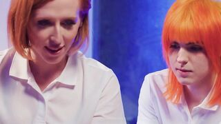 TRANSFIXED - Red Haired Transsexual Shiri Allwood & Jean Hollywood Gives Kenzie Anne Oiled Grind With Facial