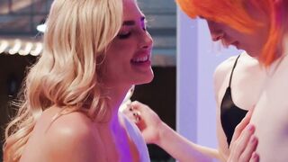 TRANSFIXED - Red Haired Transsexual Shiri Allwood & Jean Hollywood Gives Kenzie Anne Oiled Grind With Facial