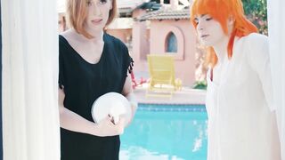 TRANSFIXED - Red Haired Transsexual Shiri Allwood & Jean Hollywood Gives Kenzie Anne Oiled Grind With Facial
