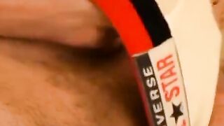 TwinkUndie.com - Horny Billy Da Kidd's big cock stroke in his snug white briefs