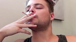 Handsome Dustin menthol smokes while beating his rods