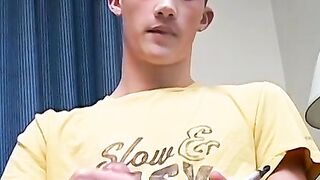 Hottie Braden Spence smokes reds while jerking and end it with a massive load of cum