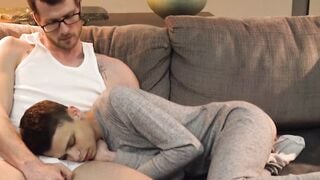 IncestGay.com - Lusty stepdad fingers twink before bareback impaling him doggy style