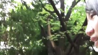Naughty Asian babe close up pisses and outdoor pussy plays