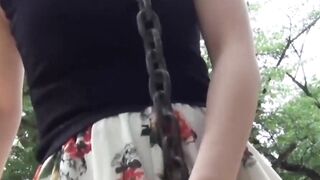 Naughty Asian babe close up pisses and outdoor pussy plays