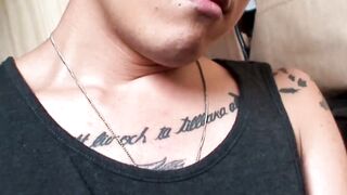 Blond Japanese twink toys with hole and strokes his dick