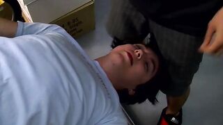 Naughty twink mouth filled with two big cocks