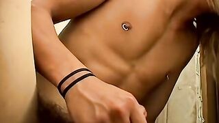 Long haired blond straight thug masturbates and cums solo