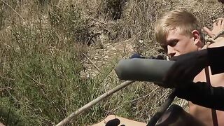Bound twink face fucked and wax tormented outdoor