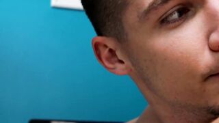 Bald masseur massages hunky dude and rides his cock