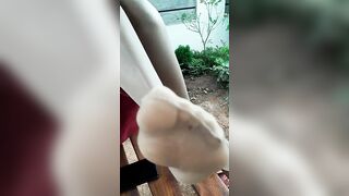Outside with my shiny Nylons