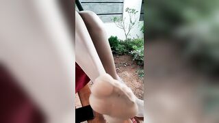 Outside with my shiny Nylons