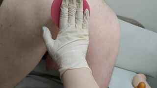 Banged her bf with a huge buttplug inside the butt. Female Domination