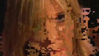Young blonde pole stripper with good face polishes the knob