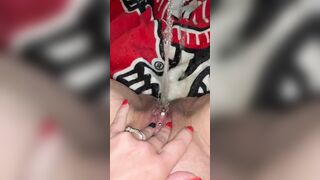 Pee into bed while running Snatch, extremely soak cunt