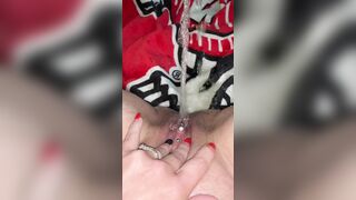 Pee into bed while running Snatch, extremely soak cunt