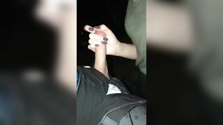 women blows long penis into outdoor