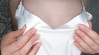 long jugs dark haired grind nipples with oil and plays with them