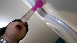 Catgirl eagerly blows a huge sex toy