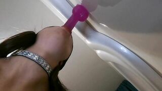 Catgirl eagerly blows a huge sex toy