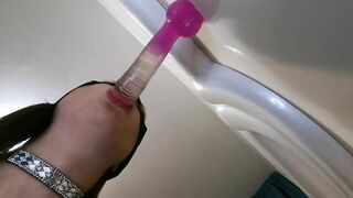 Catgirl eagerly blows a huge sex toy