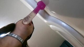 Catgirl eagerly blows a huge sex toy