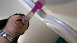 Catgirl eagerly blows a huge sex toy