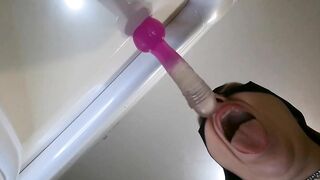 Catgirl eagerly blows a huge sex toy