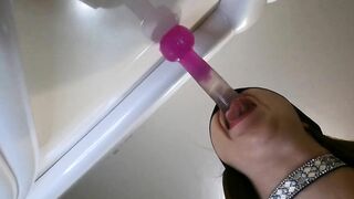 Catgirl eagerly blows a huge sex toy