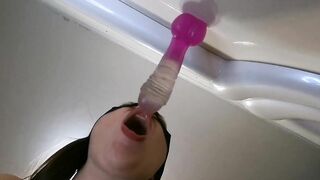 Catgirl eagerly blows a huge sex toy