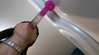 Catgirl eagerly blows a huge sex toy