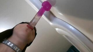 Catgirl eagerly blows a huge sex toy