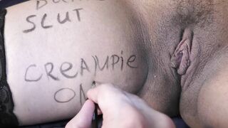 Huge boob wifey inside pantyhose getting her first crazy body writing