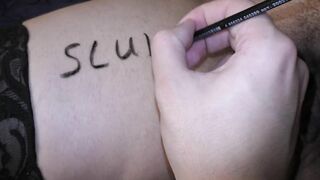 Huge boob wifey inside pantyhose getting her first crazy body writing