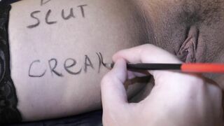 Huge boob wifey inside pantyhose getting her first crazy body writing