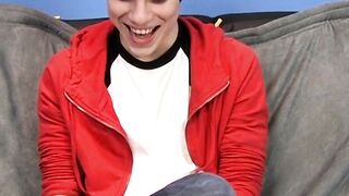 Interviewed twink Kyler Moss jerks off before cumming hard