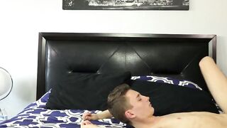 Juicy blond twink sucks off his buddy before bareback
