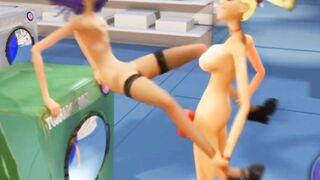 3DGSPOT - 2 Big Boobed Lesbians Try Double Sex Toy Inside A Outside Store! UNCENSORED SEX!