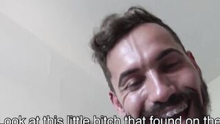 Latino straight with a beard riding the cock and taking the cum